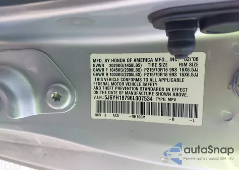 2006 Honda Element Ex-P from USA, damaged, VIN 5J6YH18796L007534
